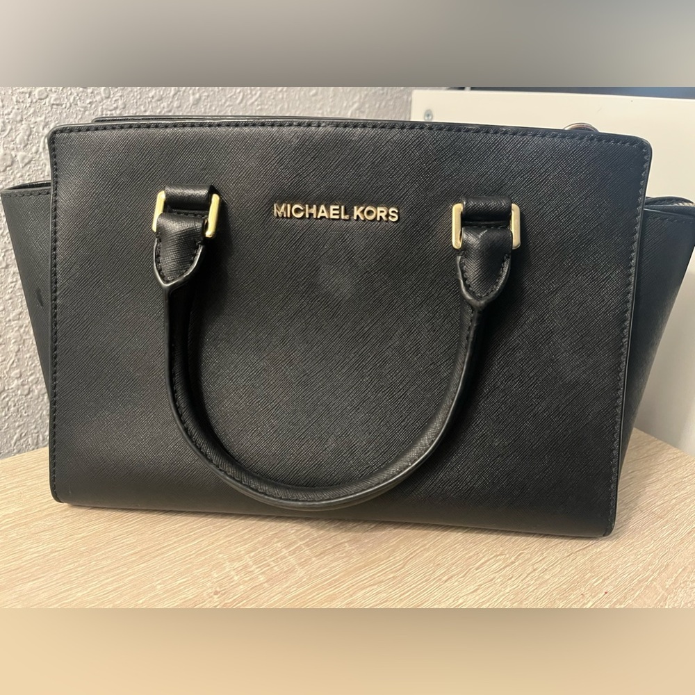 Black Michael Kors Satchel Purse With Gold Hardware